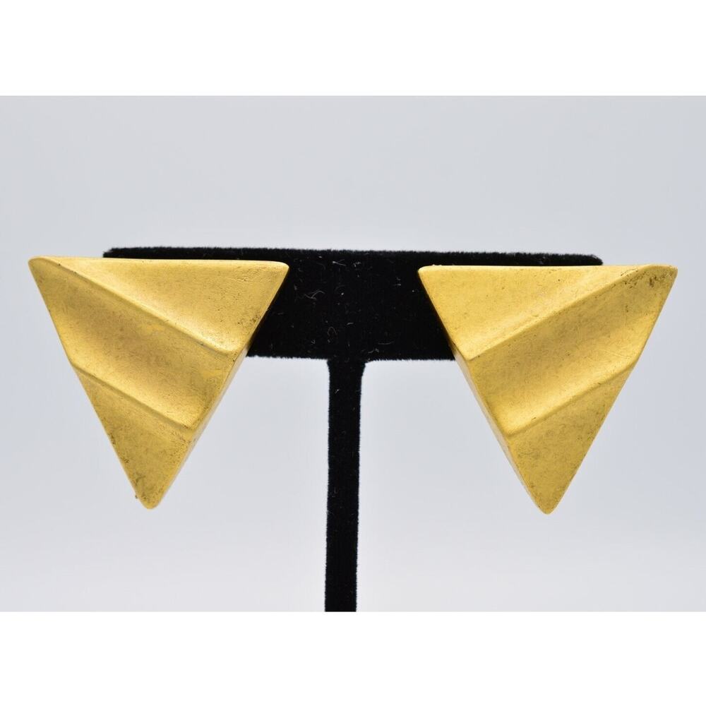 Vintage Statement Earrings Brushed Gold Chunky Heavy Geometric NOS 1980s BinAA